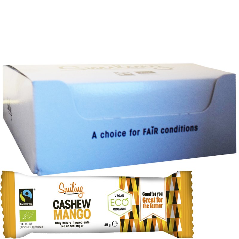 Laatikollinen Luomu Patukoita "Cashew & Mango" 20 x 45g - 34% alennus