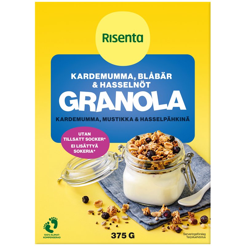 Granola "Kardemumma, Mustikka & Hasselpähkinä" 375g - 32% alennus