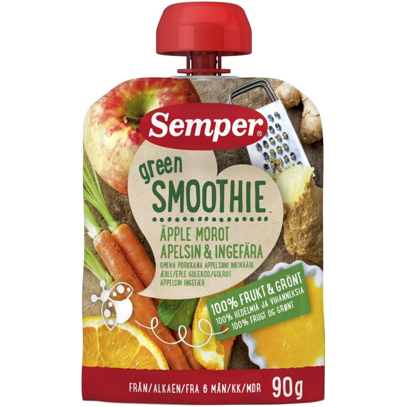 Lastenruoka, smoothie omena, appelsiini, porrkana & inkivääri 90g - 85% alennus