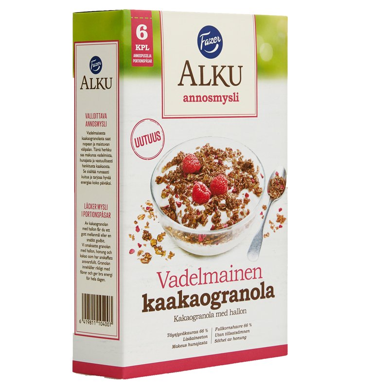 Vadelmainen Kaakaogranola Annosmysli 6kpl - 28% alennus
